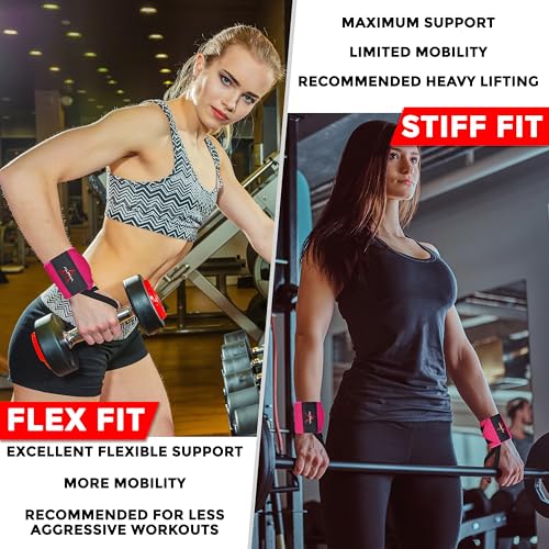Weightlifting Wrist Wraps - Adjustable & Durable for Gym - Pink