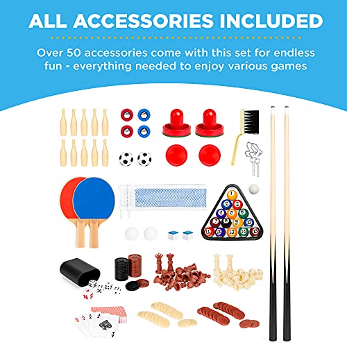 10-in-1 Game Table Set - Pool, Foosball, Air Hockey, Chess & More - Natural