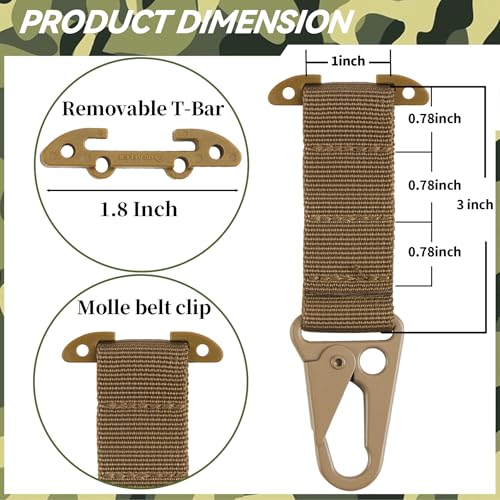 Tactical Belt Clip T-Mount - MOLLE Bag Clip Carabiner 2PCS Coyote Brown