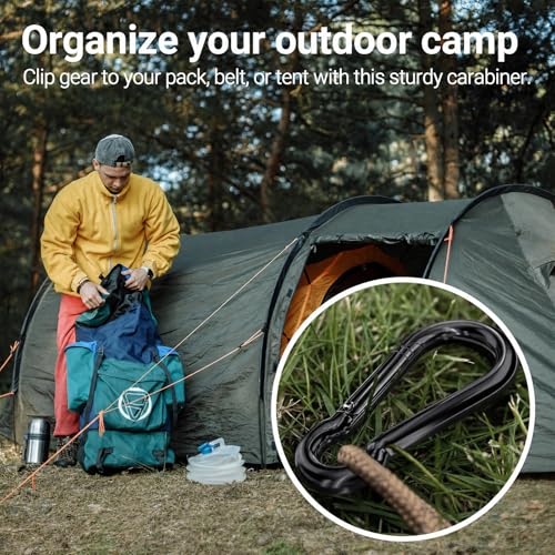 Black 2.25 Inch Stainless Steel Spring Snap Hook Carabiner Set of 6