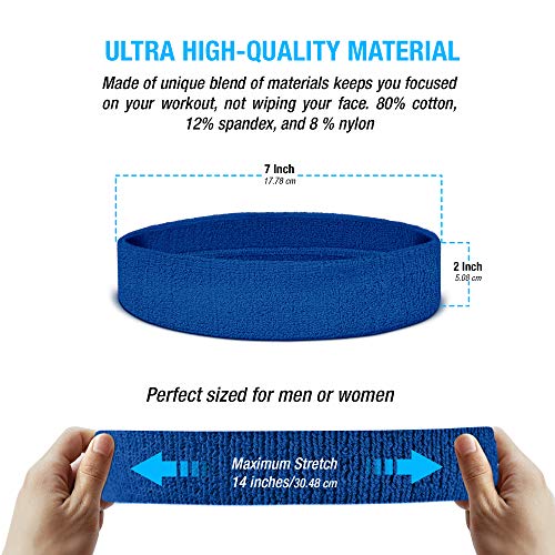 Moisture Wicking Sweatbands Set - 2 Wristbands & 1 Headband - Blue