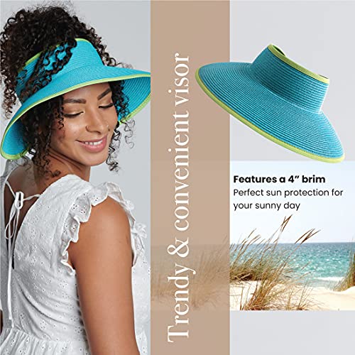 Ultrabraid Large Brim Summer Visor Hat - Aqua Lime, One Size