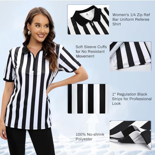 Womens Striped Referee Shirt - Black White, Medium