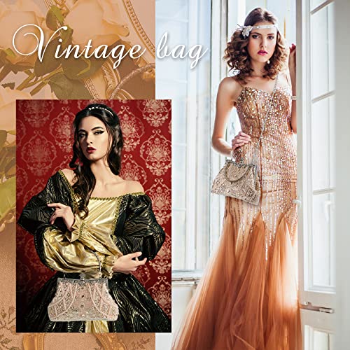Amylove 1920s Beaded Clutch Evening Bag for Women - Beige Gold Wedding Party Purse