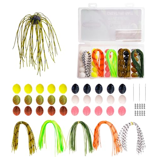 DIY Fishing Lure Kit - 30 Dice Baits, 5 Skirt Strands, 10 Weights