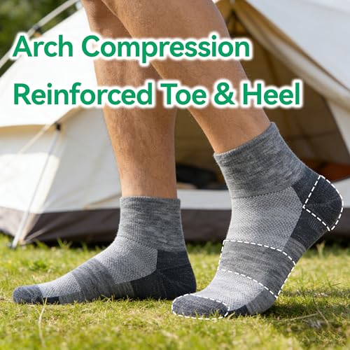 Men Women Medium Grey 3 Pairs Merino Wool Ankle Socks All-Season Breathable