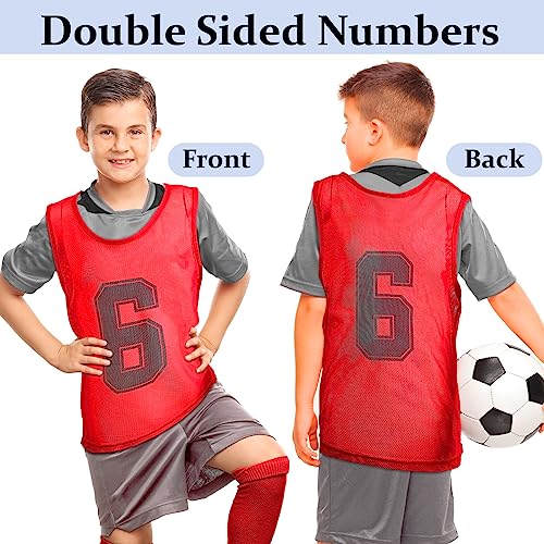 24-Pack Youth Soccer Pinnies Mesh Training Vests - Reversible