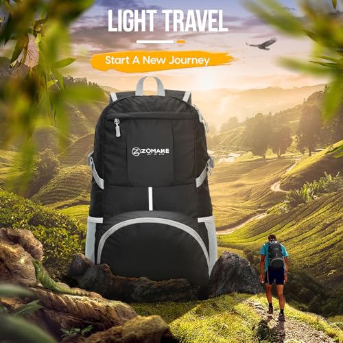 ZOMAKE 35L Black Lightweight Foldable Water-Resistant Backpack