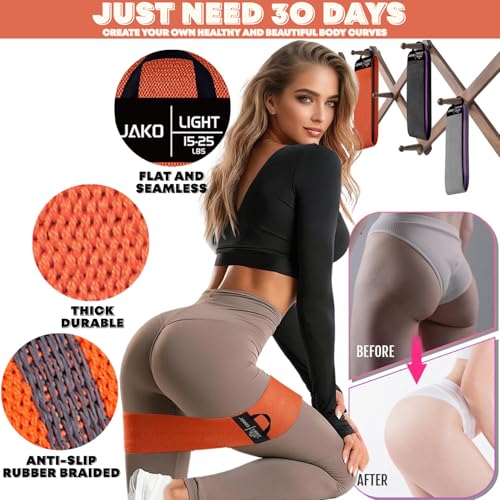 Hip Resistance Bands - Non-Slip Fabric Elastic Exercise Bands for Strength Training - Orange