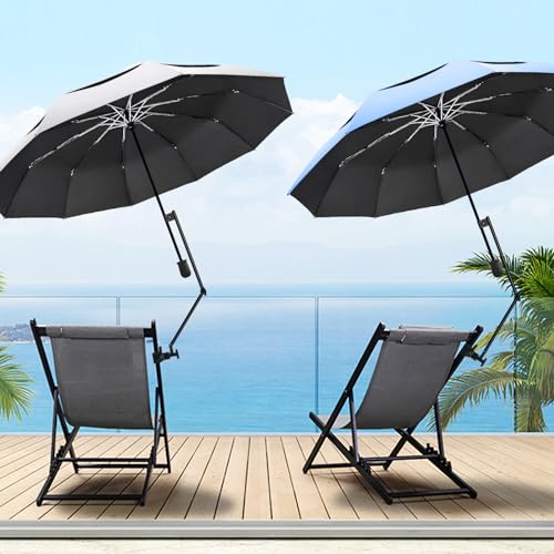 XLINGZA Double Layer XXL UPF 50+ Beach Umbrella w/ Adjustable Clamp Titanium Silver