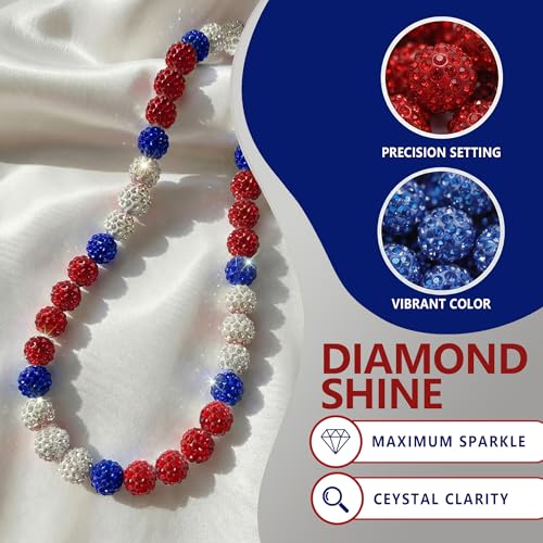 Baseball Rhinestone Bead Necklace and Bracelet Set - Warrior Red/Blue/White