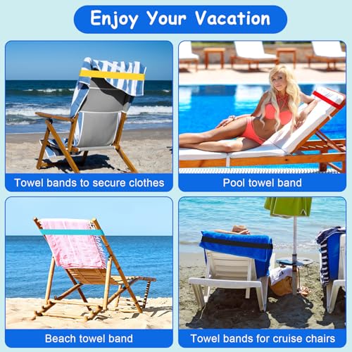 8 Pack Beach Towel Bands - Mixed Colors Towel Clips for Chairs