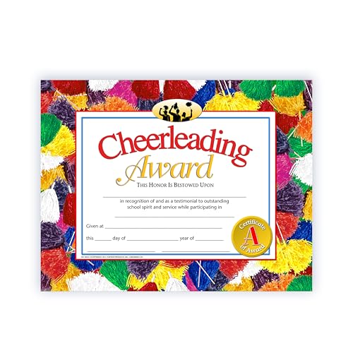 Cheerleading Award Certificates - Customizable 30 Pack with Pom-Pom Design