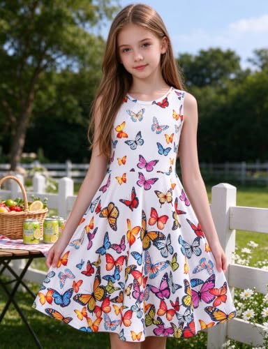 BFUSTYLE Girls Sleeveless Floral Sundress - Butterfly 8-9 Years, Casual Girl Dress