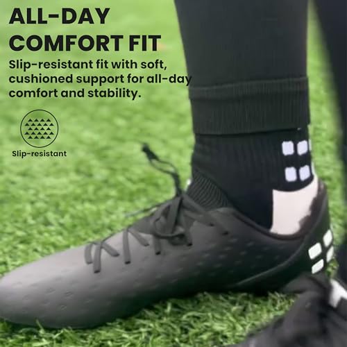 Trusox 3.0 Cushioned Grip Socks, Large Black – Non Slip Unisex Soccer Crew Socks