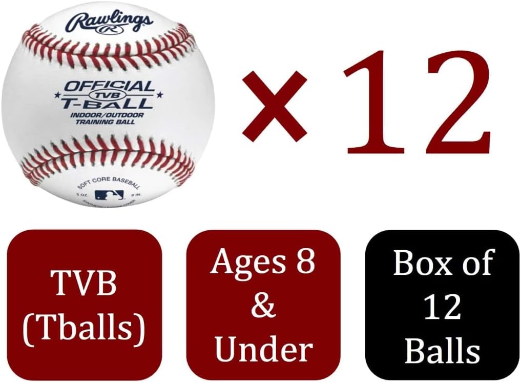 Rawlings Official T-Balls - Youth Size 6U | 12 Count | Sponge Rubber Core for Indoor/Outdoor Play