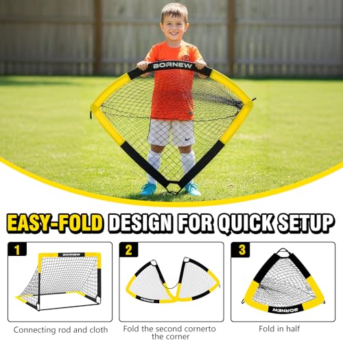 BORNEW 4' x 3' Black Yellow Kids Soccer Goal & Target Set (2 Goals, Ball, Pump, Cones) - Includes 4' x 3' Targets
