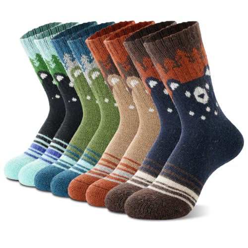 Kids Wool Socks 8-12 Years Boys Girls Merino Wool Hiking Athletic Socks Bear Design