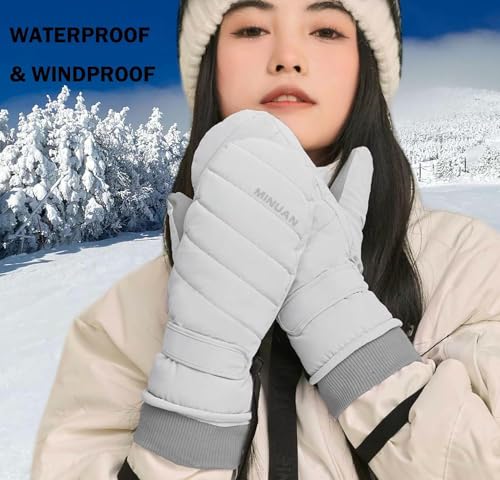 Women’s Winter Ski Mittens - Touchscreen Snow Gloves - Grey