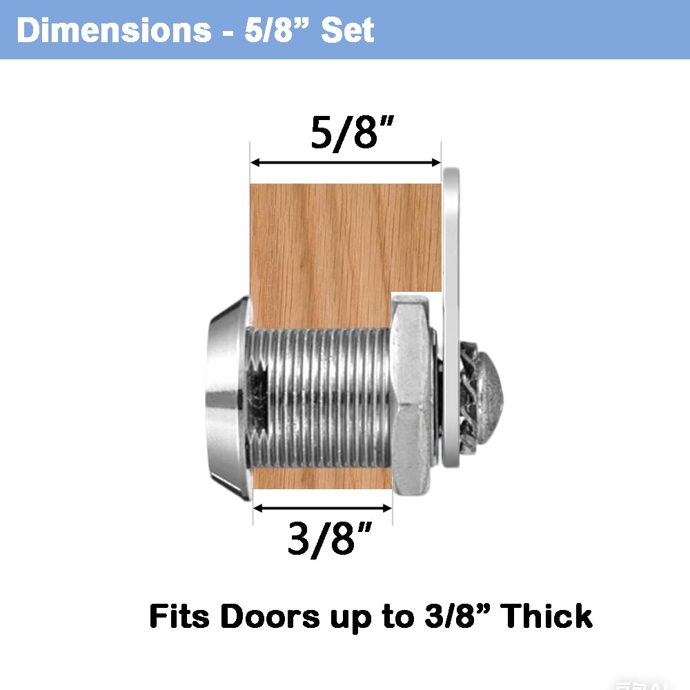 5/8" Cabinet Locks with Keys, Keyed Alike Cam Lock for Tool Box, Mailbox, RV Storage and Pickup Trucks, Zinc Alloy (3 Pack, 5/8 Inch)