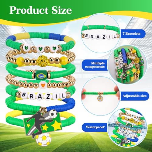 Soccer Bracelet for Women - Brazil Charm Beaded Stretch Bracelet