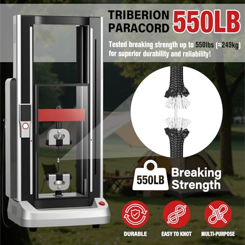 Triberion Black Paracord Rope 550lb Test, 200ft, 4mm Heavy Duty Survival Cord