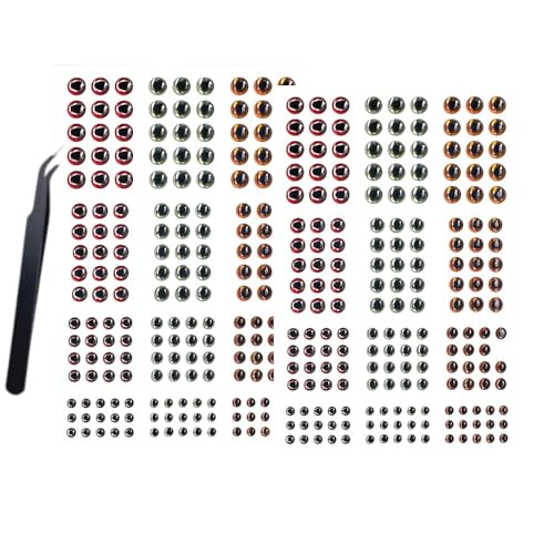 Fishing Lure Eyes Assortment Kit with Tweezer - 366pcs Orange, Silver, Red