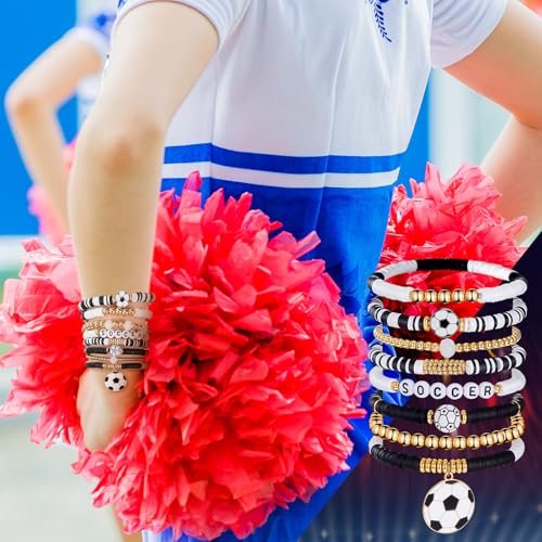 Stackable Heishi Clay Beaded Sports Bracelets - Soccer - 8 Pack