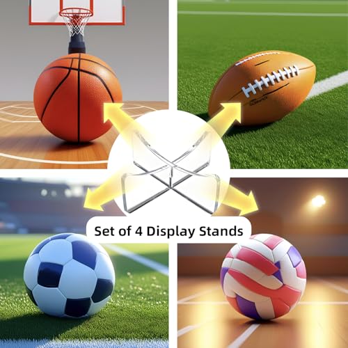Clear Acrylic Sports Ball Display Stand - 4-Pack Desktop Holder