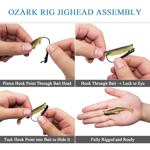 FINNECT Assorted 15-Pack Ozark Rig Weedless Jig Heads 3/0-5/0 Saltwater Freshwater Fishing Hooks