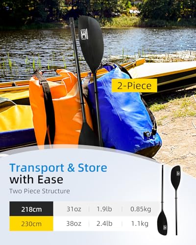 Kayak Paddle 86in/218cm - Floatable 2-Piece Alloy Oar - Black