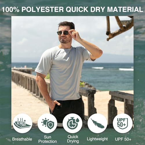 Men's Swim Shirt - UPF 50+ Short Sleeve Rash Guard, X-Large Grey