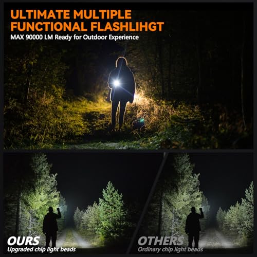 LED Flashlights High Lumens Rechargeable, 90000 High Lumens Super Bright Flashlight Camping with 11 Modes & Waterproof, Powerful Handheld Flashlight for Camping Emergencies, Outdoor, Hiking, Working