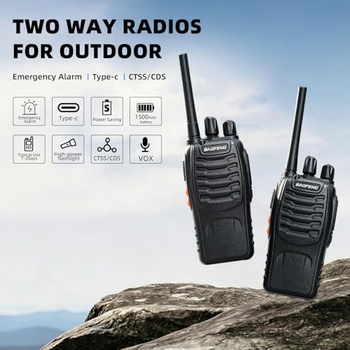 Baofeng 2-Pack Long-Range Rechargeable Walkie Talkies, 16 Channels, VOX, Includes Battery & Charger