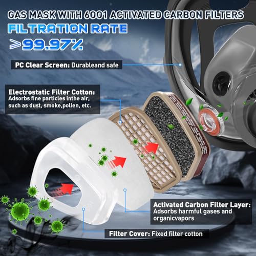 Gas Masks - Gas Masks Survival Nuclear and Chemical with 40mm Activated Carbon Filter&6001CN Filters for Chemical