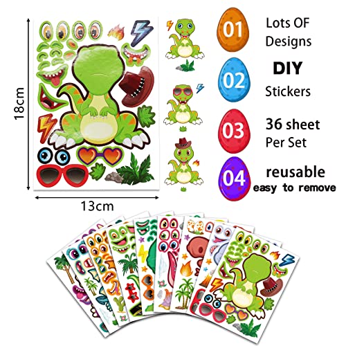 Dinosaur Face Stickers - 27 Sheets Make Your Own Dino Stickers