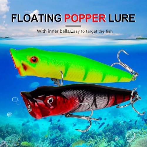3D Eyes Floating Topwater Popper Fishing Lures - 5pcs Mixed Colors