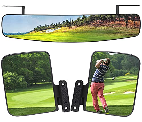 Golf Cart Rear View Mirror，HKOO Golf Cart Mirrors Contains Folding Side Mirrors and Non-destructive installation Rear View Mirror Universal for Club Car DS Precedent/EZGO TXT RXV/Yamaha