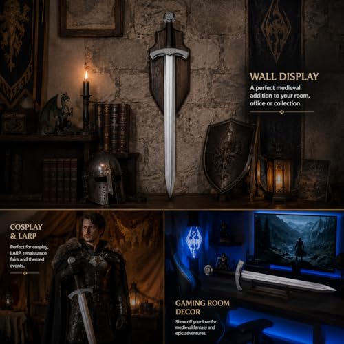 2-Pack Foam Medieval Excalibur Swords with Metallic Finish for Cosplay and Display