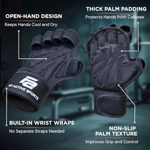Weight Lifting Workout Gloves with Wrist Wraps for Gym Fitness