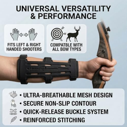 Adjustable Archery Arm Guard - Breathable Bowstring Protector - Blue, 8"