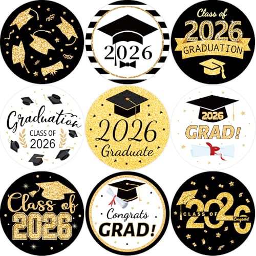 Graduation Stickers Class of 2026 - 500 Black & Gold Labels