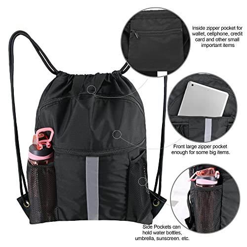 X-Large Black Drawstring Backpack with Shoe Compartment