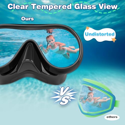 Kids Swim Goggles Mask with Nose Cover - Black L (8-16)