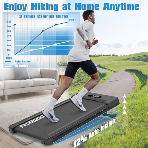 Under Desk Walking Pad Treadmill with Auto Incline - Black