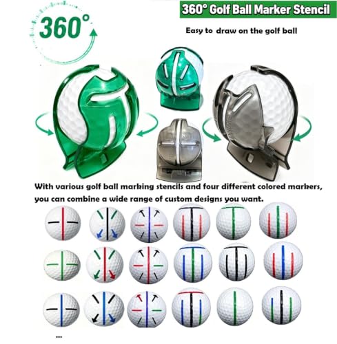 Alinfu Golf Ball Line Marker Kit - 4 Colors & Stencils with Organizer Case, Grey+Green