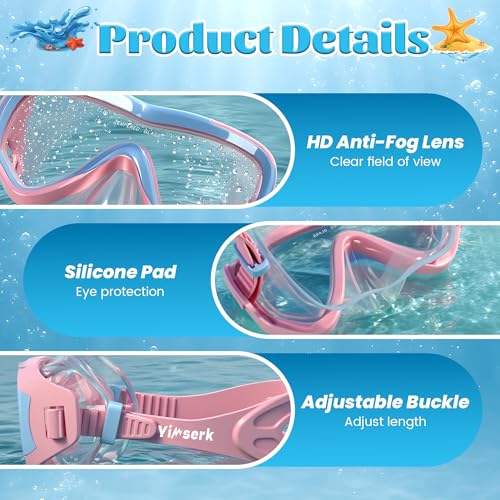 Kids Swim Goggles with Nose Cover - Anti-Fog Diving Mask - Blue Pink