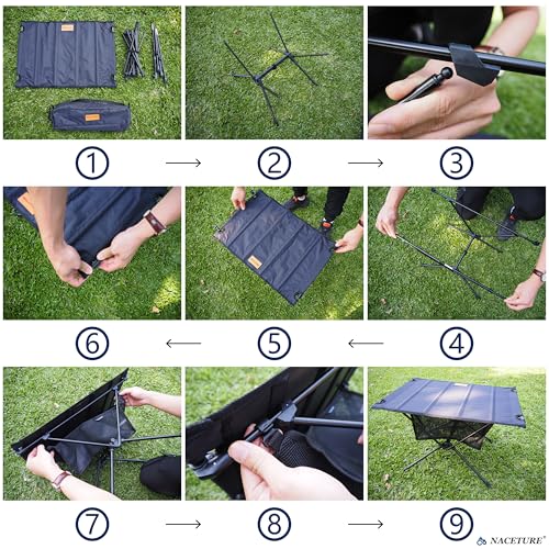 NACETURE Ultralight Foldable Camping Table with Mesh Basket - Black
