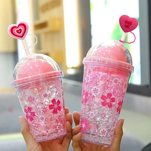 Heart Straw Toppers for Tumblers - Silicone Dust-Proof Straw Covers - Red Pink