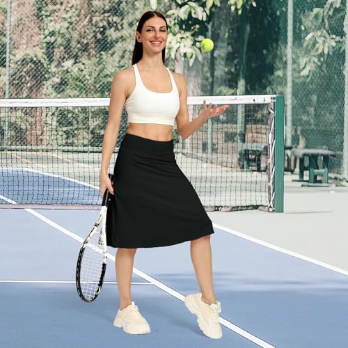 KGKE Women’s Midi Skirt with Built-In Skorts - 2 Pack (Black & Navy), Large